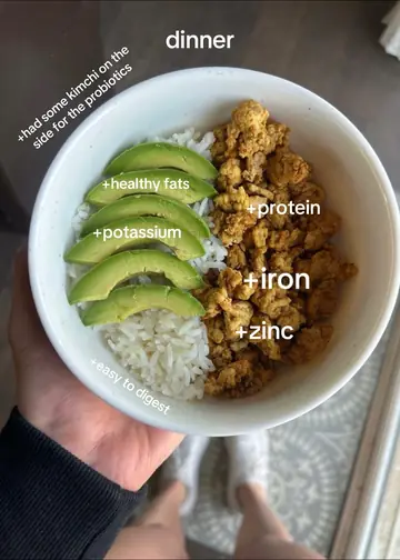 Original dinner: rice, ground turkey and avocado