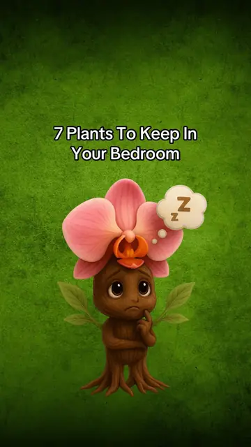 Slide 1: 7 plants to keep in your bedroom, over an illustrated sleepy plant character
