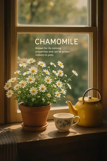 Slide 6: chamomile in a pot by a teapot