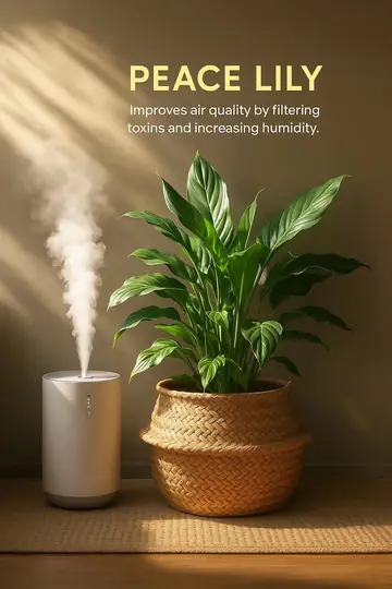 Slide 7: peace lily next to a humidifier