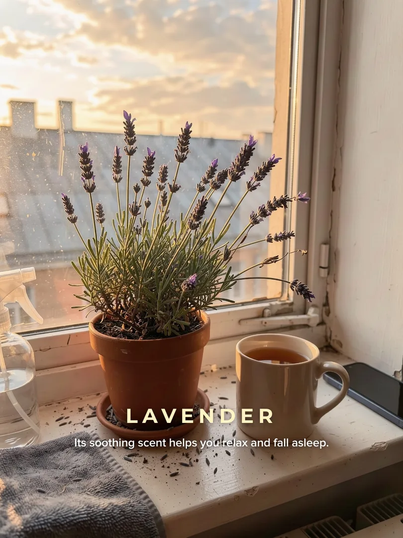 Slide 3: lavender on a sunny windowsill