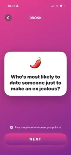 Screenshot: a most likely to card, who's most likely to date someone just to make an ex jealous