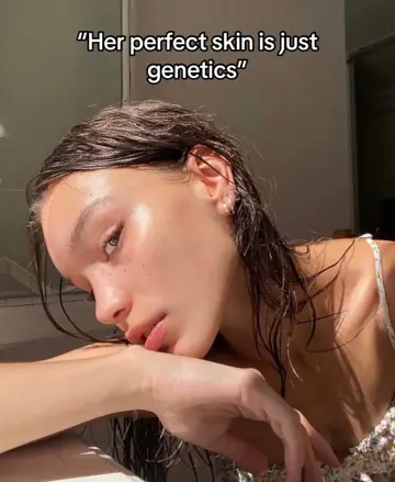 First slide: "Her perfect skin is just genetics"