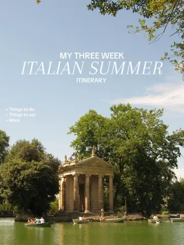 First slide: MY THREE WEEK / ITALIAN SUMMER / ITINERARY / + Things to do / + Things to eat / + More