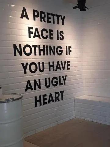 First slide: A PRETTY / FACE IS / NOTHING IF / YOU HAVE / AN UGLY / HEART