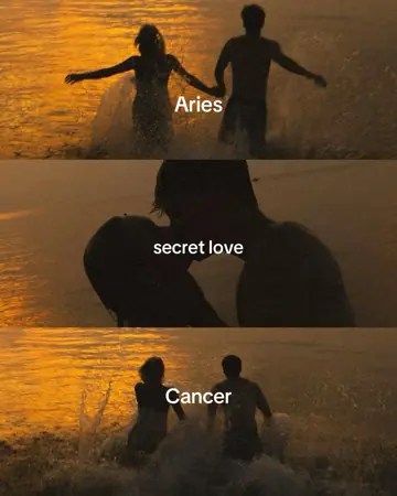 First slide: Aries secret love Cancer