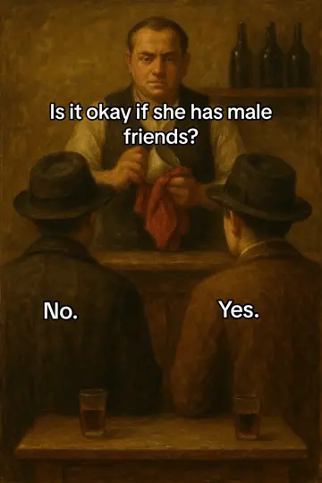 First slide: Is it okay if she has male / friends? / No. / Yes.
