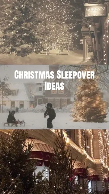Snowy street at night, white caps title: Christmas sleepover ideas