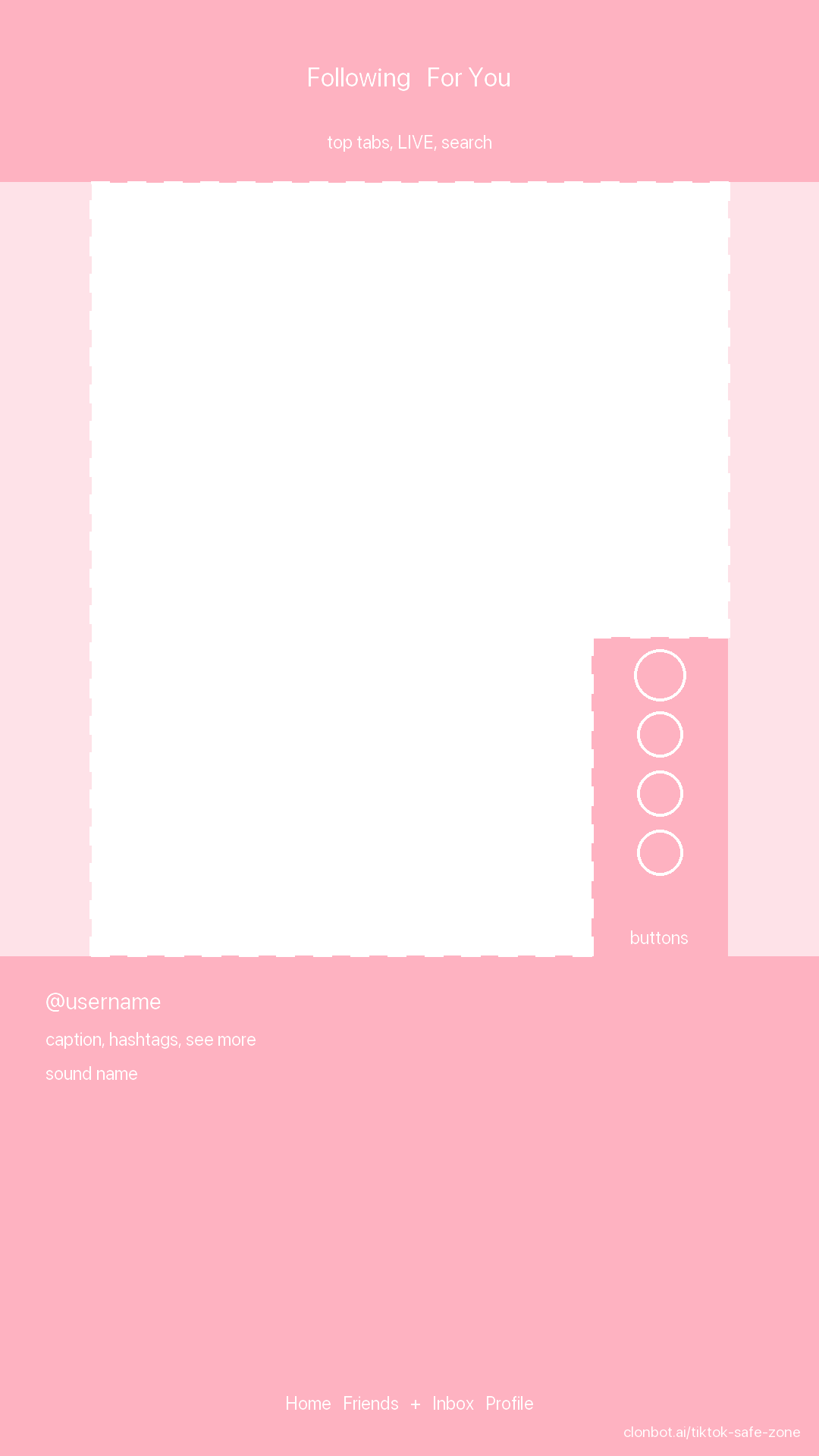 TikTok photo mode safe zone template, 1080 by 1920, with the slide dots above the caption area
