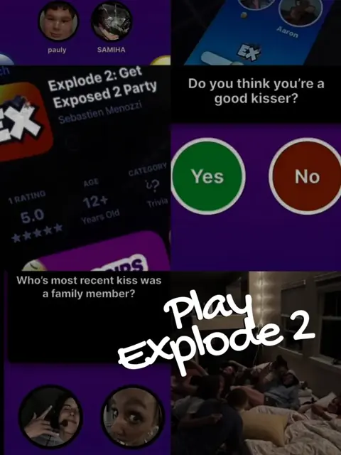 Original slide 4: a collage of another party game's App Store page and question cards, with the text play the game