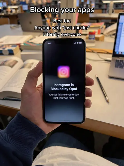 Last slide: blocking your apps, a phone showing Instagram blocked