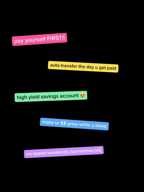 Slide 5: a list of saving tips on black, pay yourself first