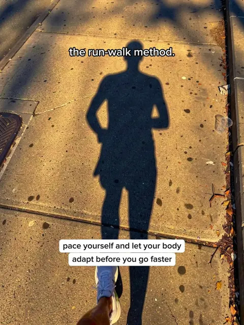 Slide 2: a runner's shadow on the pavement, text: the run-walk method