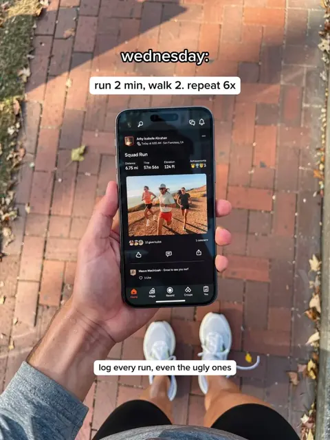 Slide 4: wednesday, run 2 min walk 2, the run logged on his phone